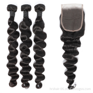 10A grade deep loose wave human hair weave bundles and closure cuticle aligned virgin hair dropshipping to Global for customers